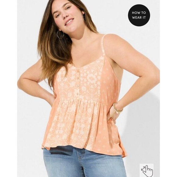 Torrid Size 1 Orange Patterned Tank Top - Picture 1 of 9